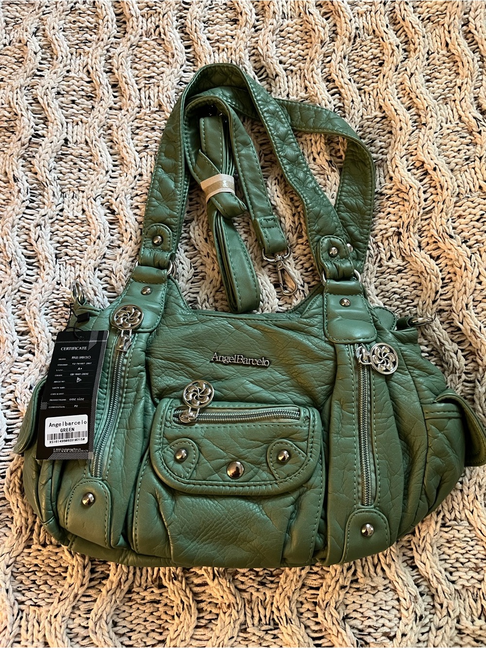 Green Quilted Shoulder Bag with Silver Hardware